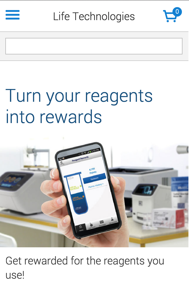 Life Technologies Homepage in Mobile